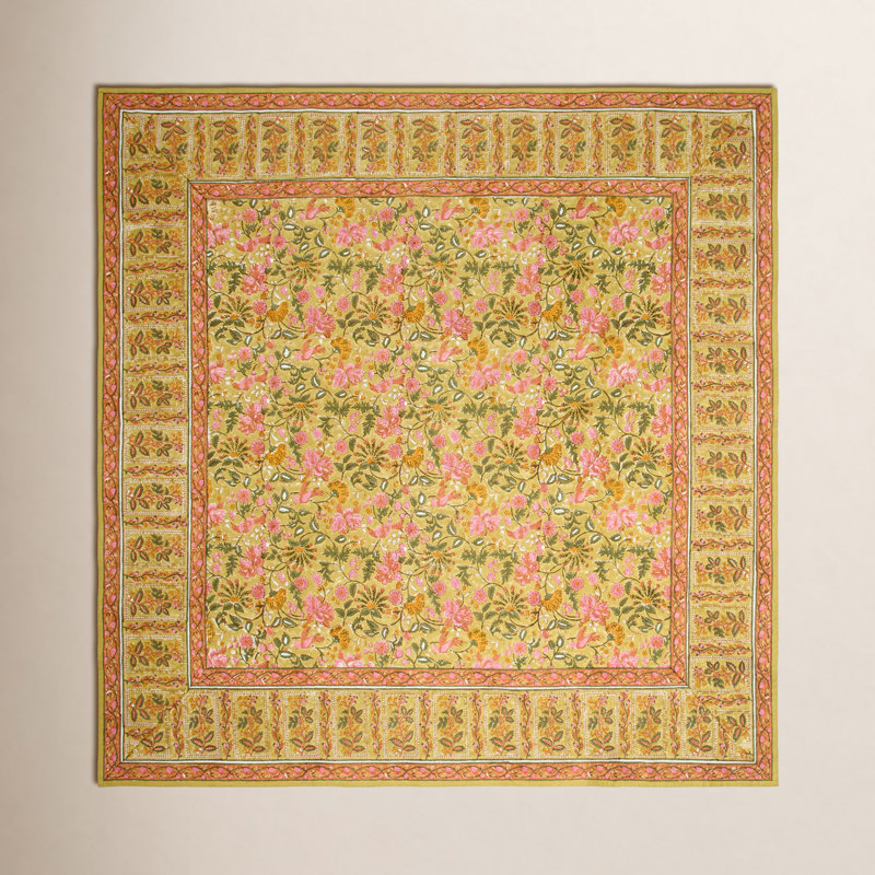 Pietrzak Tablecloth - Pink/Mustard - 59" x 59", 59'' Square