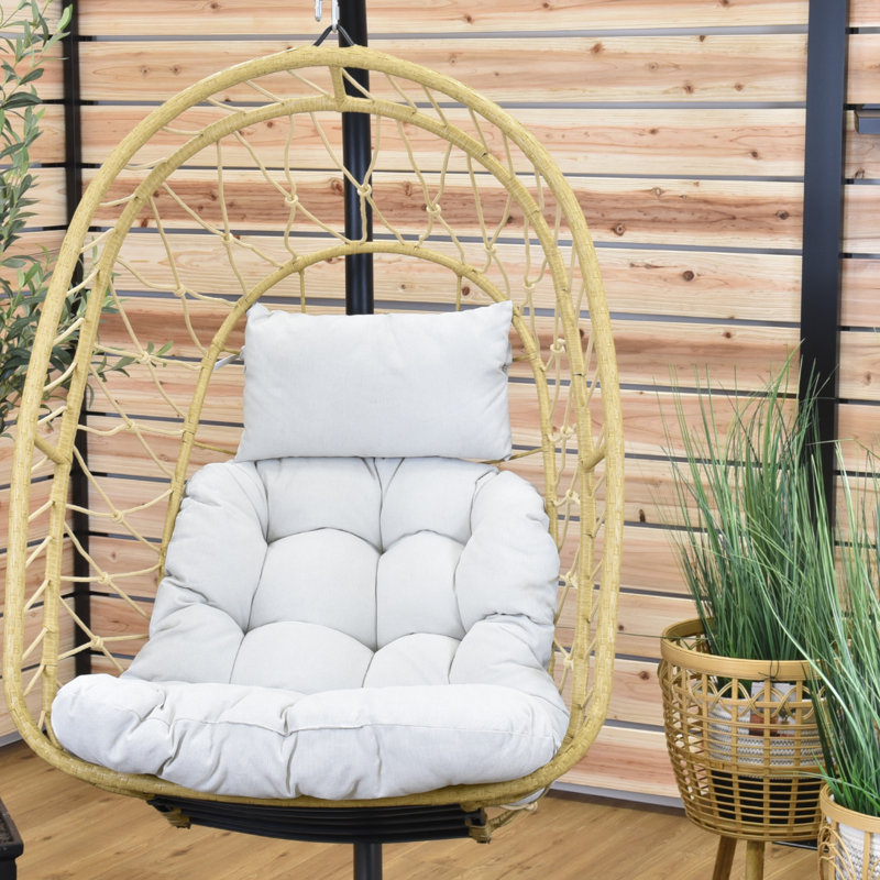 Vivere Deluxe Nest Chair with Plush Cushion and Stand in Cappuccino