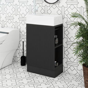 18.6" Small Bathroom Vanity With Sink, Bathroom Cabinet With Two-Tier Shelf, Toilet Paper Holder And Soft Closing Doorc