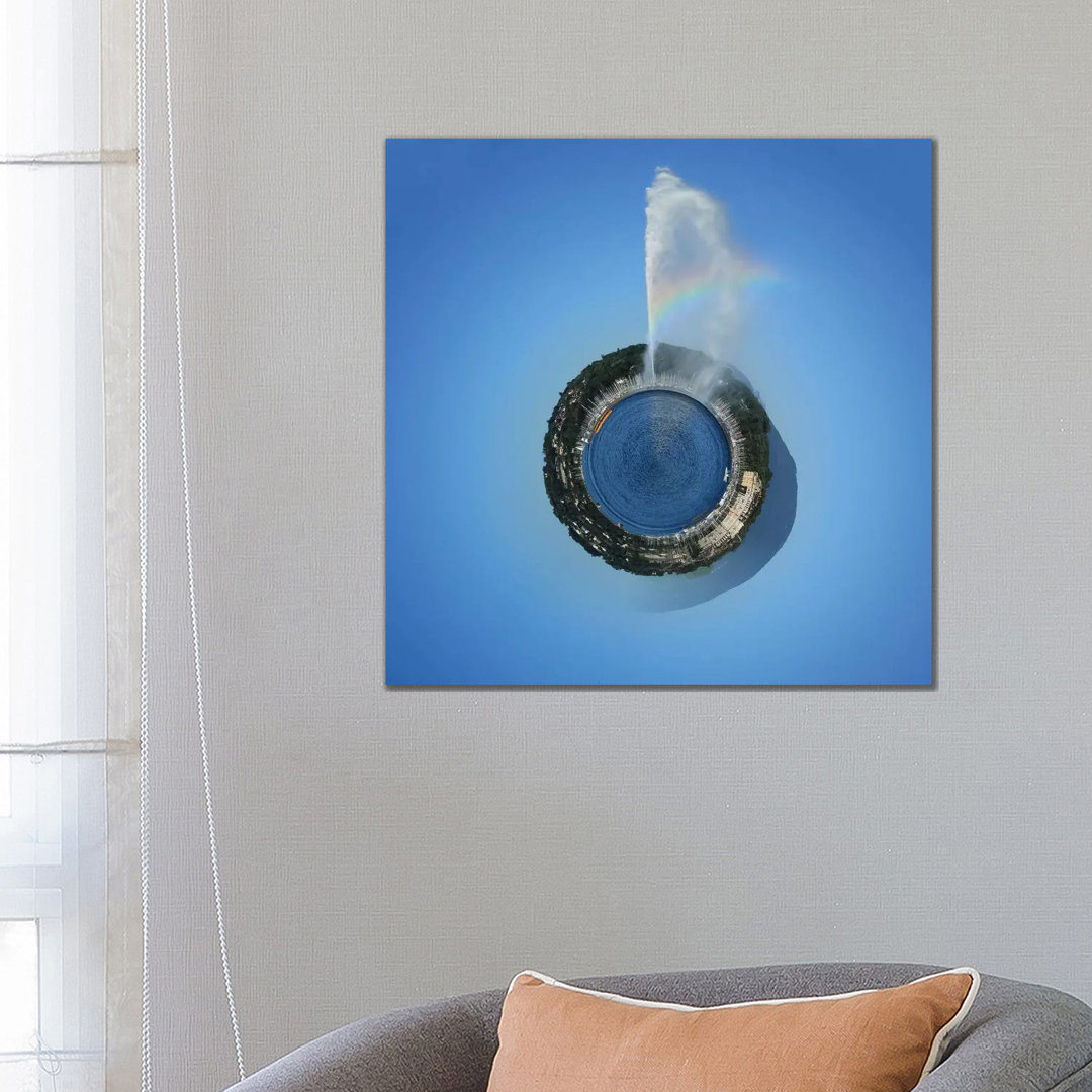 Planet With Water Fountain, Geneva, Switzerland by Elena Duvernay - Wrapped Canvas Gallery-Wrapped Canvas Giclée