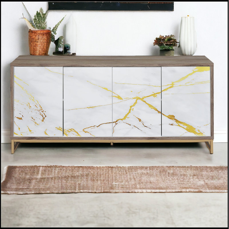 Armoire console au fini chêne et champagne Paavan