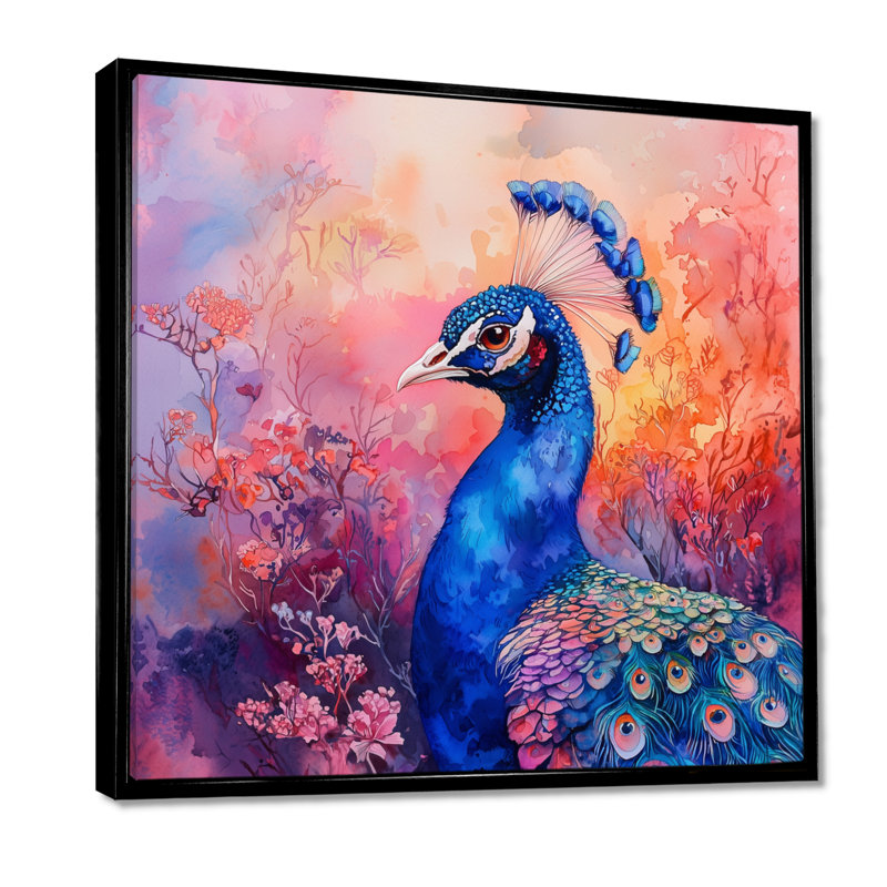 Hansell paon à l'aube mauve I - oiseau grand, art mural, Impression encadrée flottante, Noir, noir, noir, noir