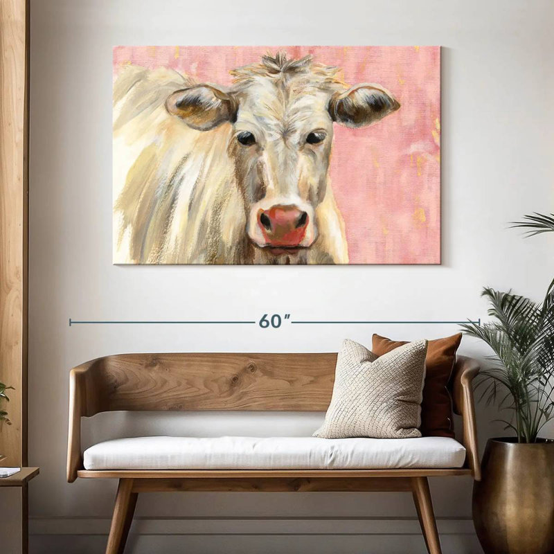Brampt White Cow On Pink, 32" H x 48" W