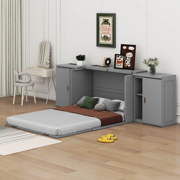 Costakes Full Size Murphy Bed with Shelves, Cabinets and USB Ports