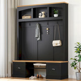 Farmhouse 4-In-1 Hall Tree With Wood Grain Bench And Top