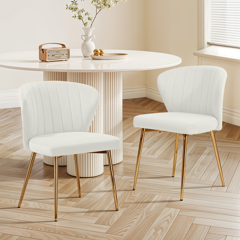 Modern Tufted Velvet Curved Back Dining Chair with Metal Legs, White