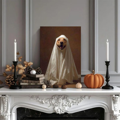 1 pièce d'art mural sur toile encadrée d'un Golden Retriever, enveloppé de blanc, style réaliste classique, affiche murale rétro imprimée décorative pour la décoration intérieure, œuvre d'art moderne, cadeau parfait pour la chambre à coucher et le salon