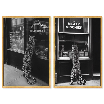 Oliver Gal Meaty Mischief Set Cheetah - Framed Acrylic Glass Wall Art
