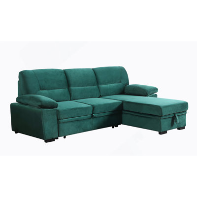 97.5" Green Velvet Fabric Reversible Sleeper Sectional Sofa Chaise