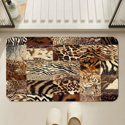 Farmhouse Bathmat, Leopard Tiger Cheetah Bathroom Rug, Country Animal Print Rugs for Bathroom, Patchwork Rustic Western Bath Mat, Diatomaceous Bath Mat, Absorbent & Non Slip Quick Dry, 16x24 Inch
