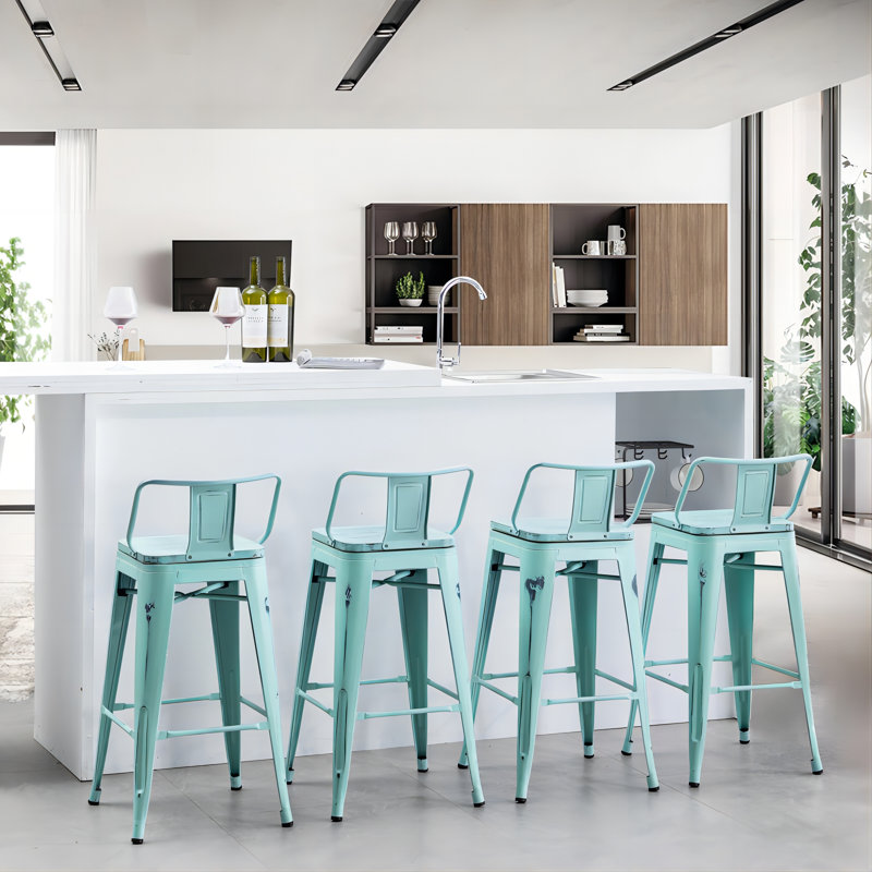 Maresca Counter Stool with Metal Frame, Blue, Blue, Counter Stool (24" Seat Height)