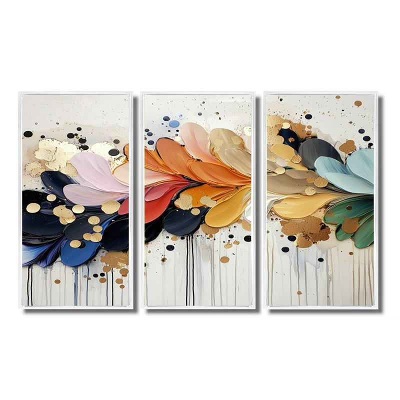 Ensemble de décorations murales Botanicals, H 32 po x l 48 po, Reproduction avec cadre flottant, Blanc