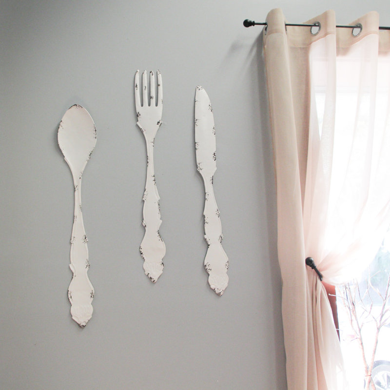 Ensemble de 3 cuillères, fourchettes et couteaux de cuisine en métal galvanisé Farmhouse - ensemble de 3, hauteur de 30,75 à 31 po