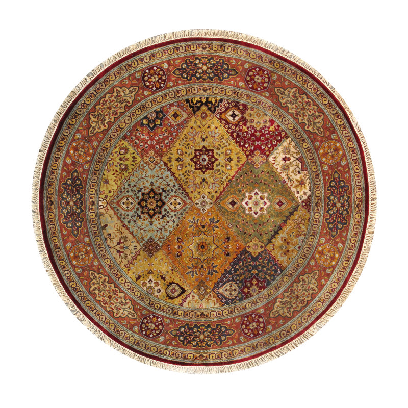 Baku Hand Knotted Wool Oriental Area Rug in Orange/Beige/Brown, Round 6'
