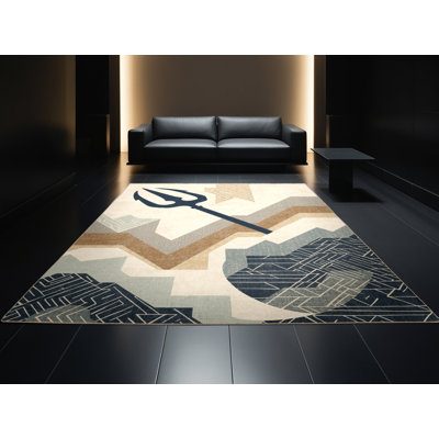 Tapis beige doux et moelleux à motif géométrique bord de mer à motif géométrique beige