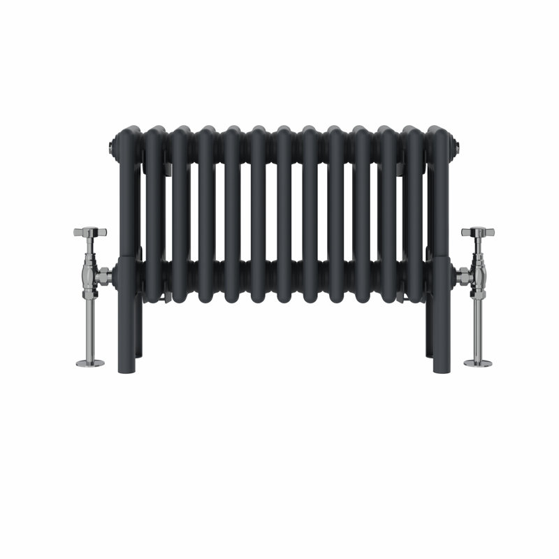 Altynay Horizontal Traditional 4 Column Radiator, Anthracite, 300mm H x 605mm W x 140mm D
