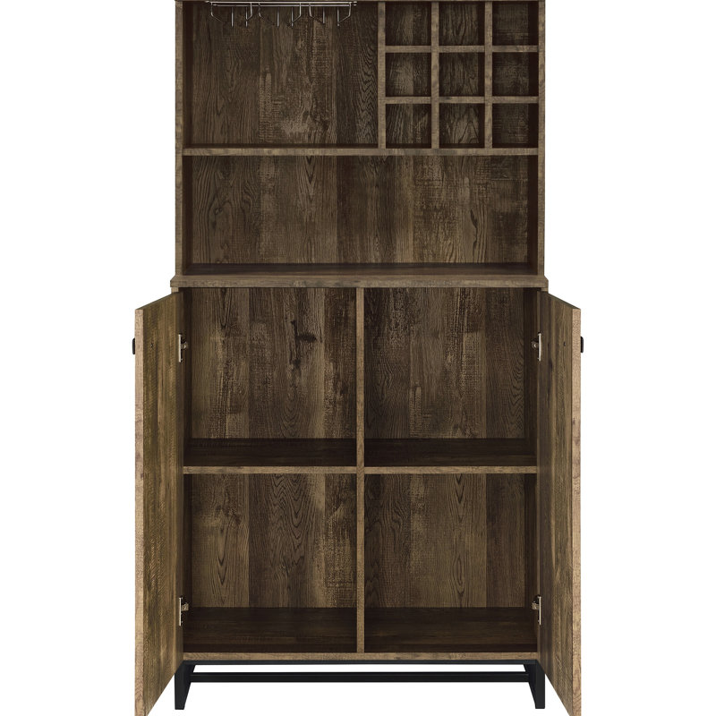Armoire à vin en chêne rustique, 2 portes, façade à chevrons classique, support intégré, porte-verres à pied et pieds en bronze pour les repas à 2 portes Style, design, rangement, décorations