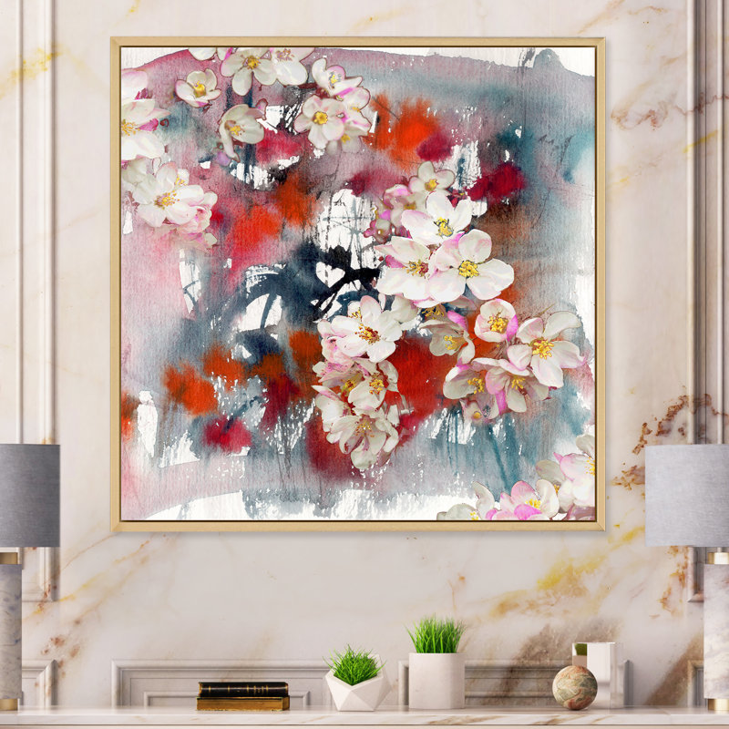 Pommier en fleurs - décoration murale traditionnelle sur toile, H 36 po x l 36 po x P 1,5 po