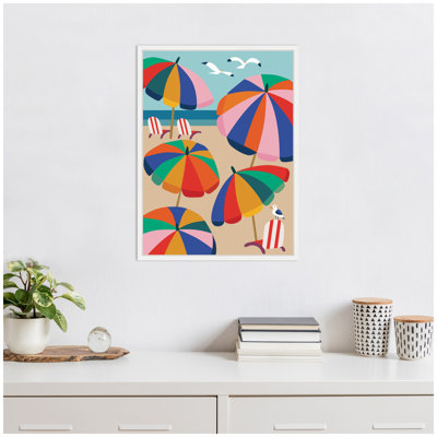 «Coastal Beach Umbrellas» par Rachel Lee 3 Birdies Studio, reproduction d'art sur toile encadrée