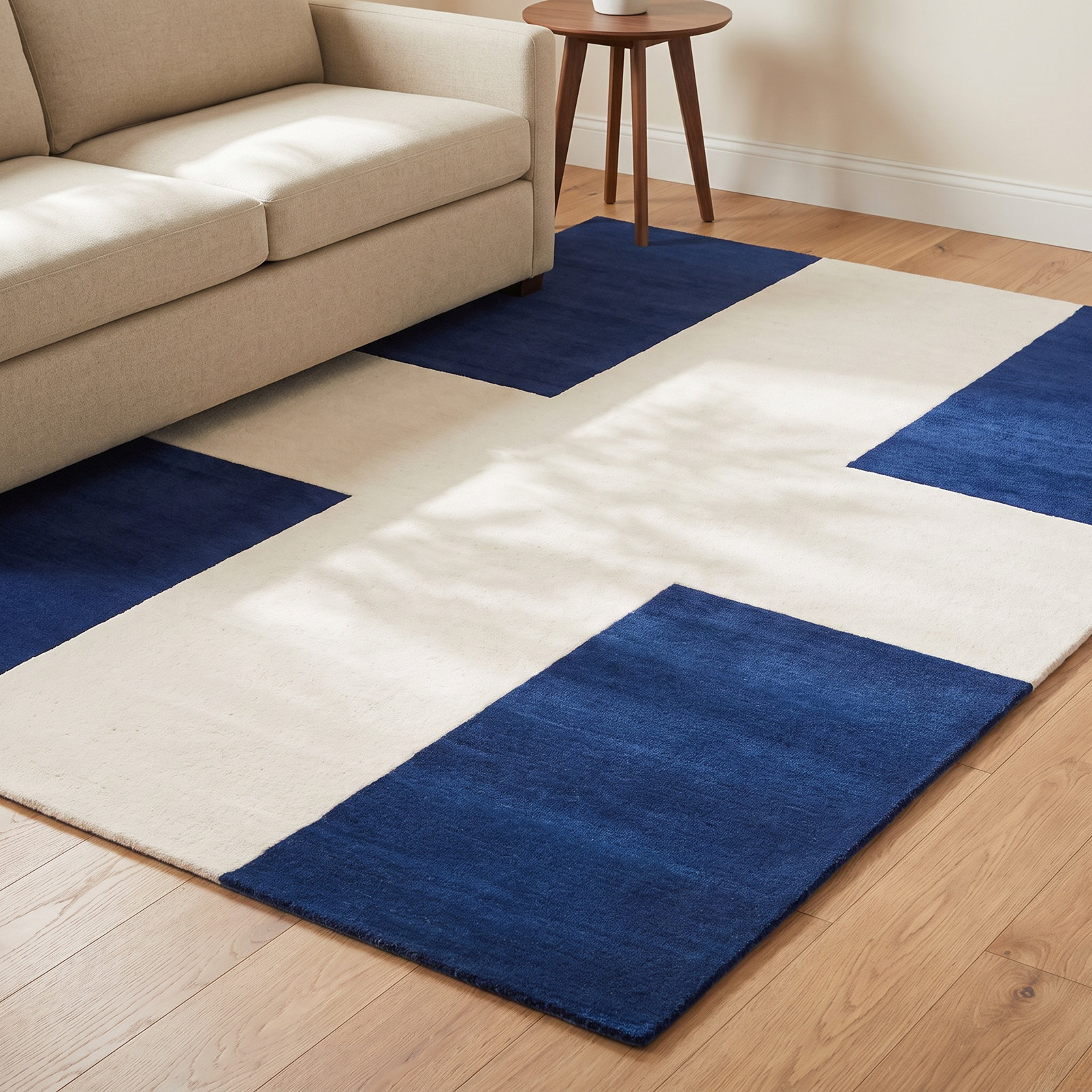 Navy Hand-Tufted Wool Geometric Rug, Rectangle 8' x 10'