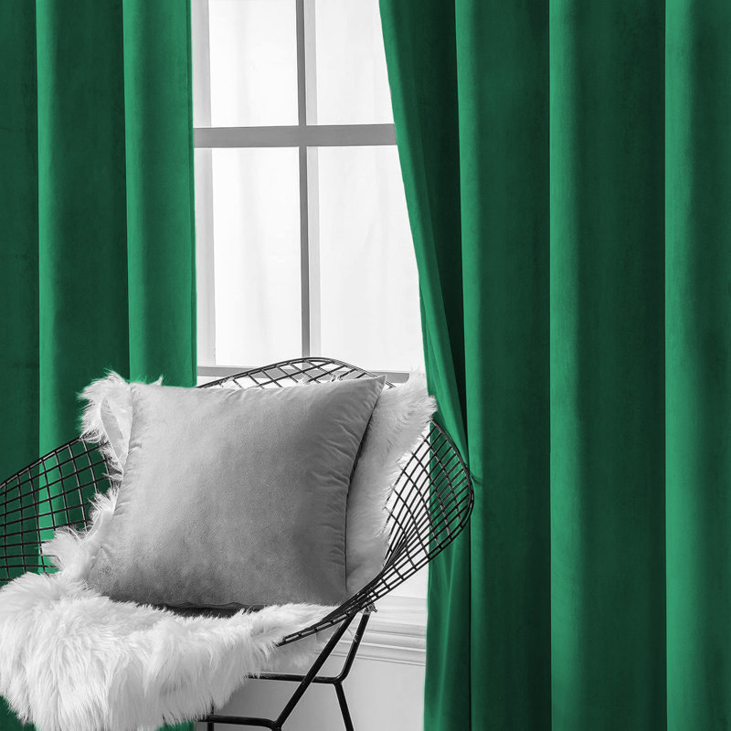 Aspire Homeware 100% Velvet Eyelet Room Darkening Curtains Pair for Soft and Elegant Window Look, Green Emerald