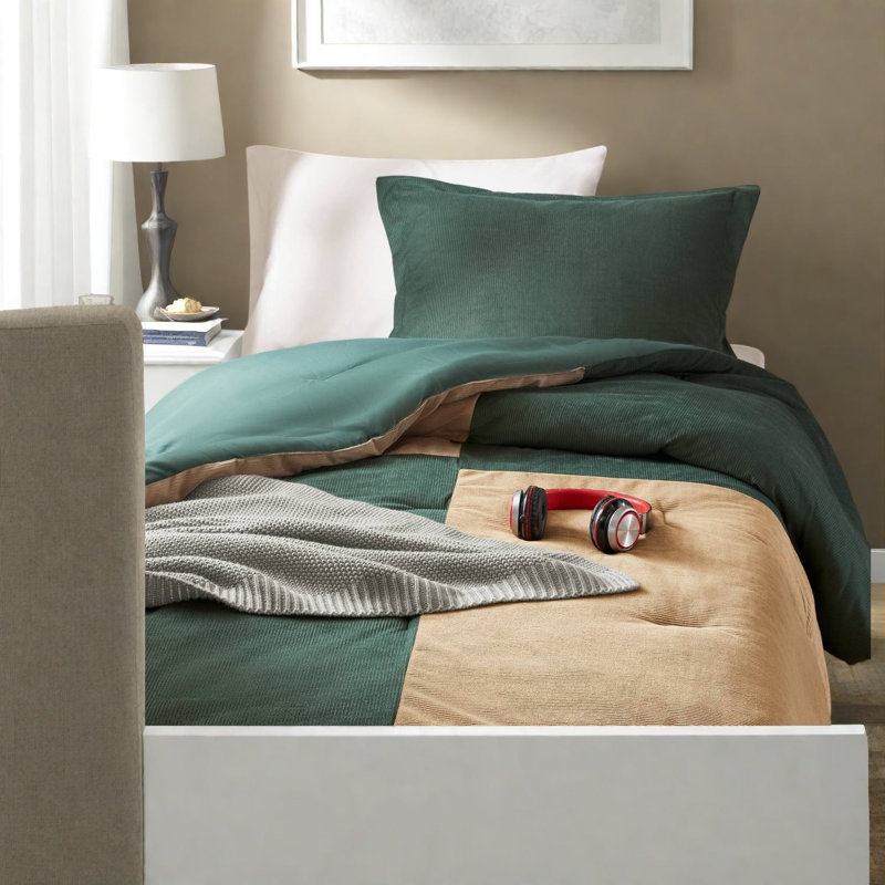 Modern Bedding Sets, Twin XL Corduroy Comforter, Color Block Home