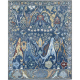 Hand Knotted Wool Area Rug in Blue And Charcoal