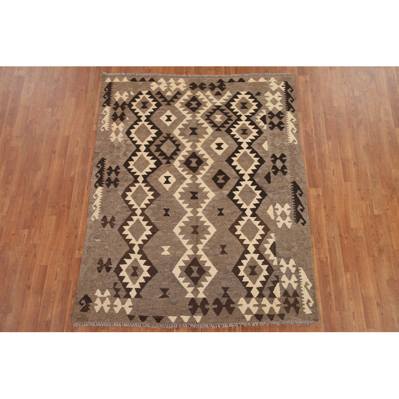 Tapis géométrique brun Kilim 5 x 6