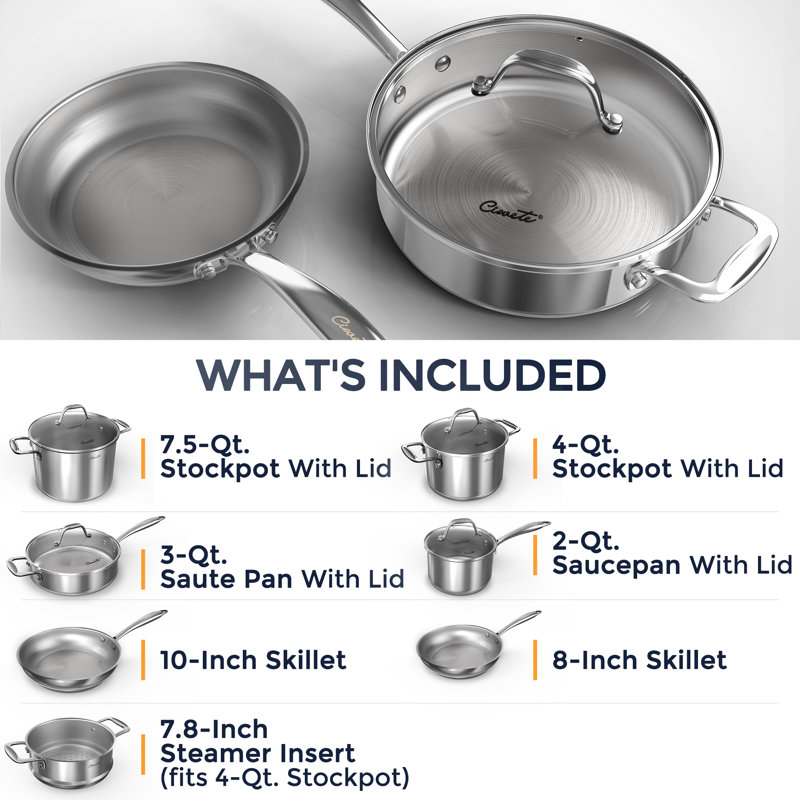 Batterie de cuisine antiadhésive en acier inoxydable 11 pièces Pots and Pans Junior, Acier inoxydable