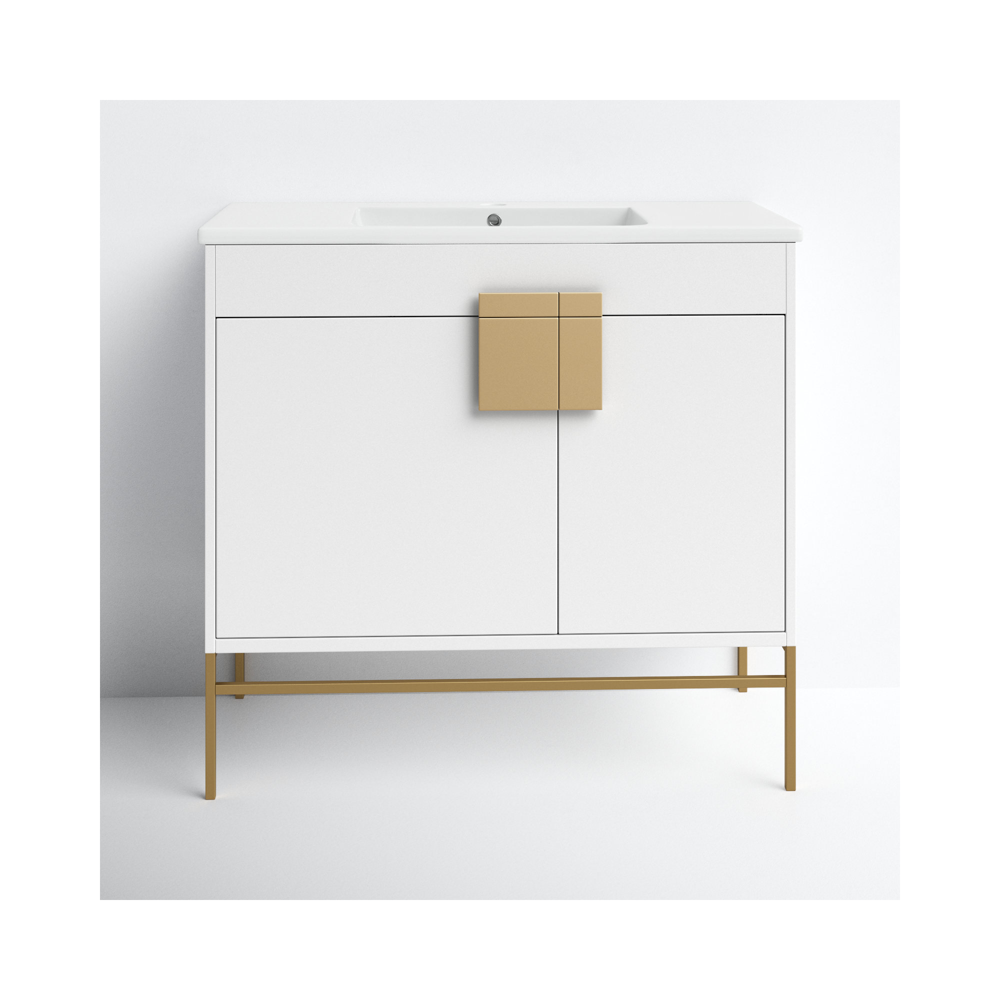 Maisie 36'' Single Bathroom Vanity, Satin Brass, White