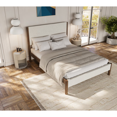 Ardin Solid Wood Bed Frame With Cream Boucle Upholstered Headboard And Footboard