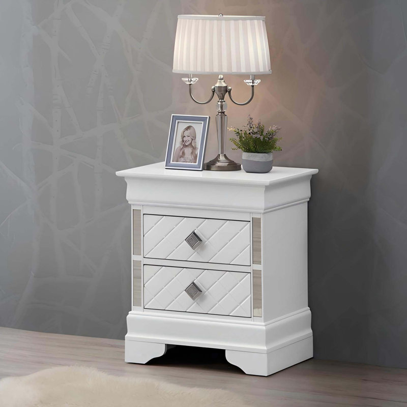 Table de chevet 2 tiroirs, Blanc