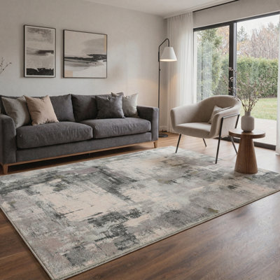 Tapis intérieur gris / noir / beige lavable à la machine avec envers antidérapant Ethereal