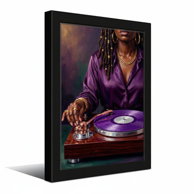 Fashion Woman With Dreads Playing Purple Vinyl Record