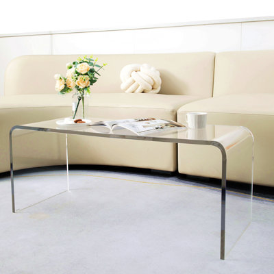 HOMCOM 39.25" Long Rectangle All Acrylic 15Mm Thick Waterfall Coffee Table, Clear