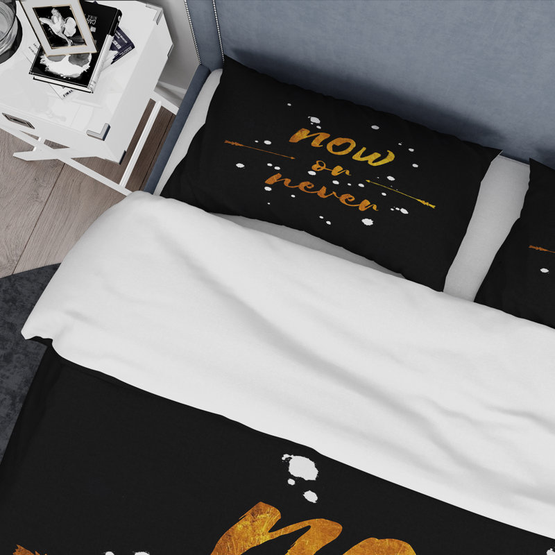Now Or Never noir et blanc - Ensemble de housse de couette traditionnel - Microfibre de polyester