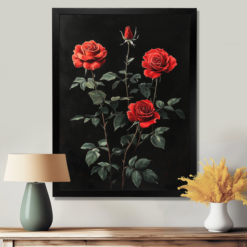 Luna - Floral Wall Decor, Black, 20" H x 12" W, Single Picture Framed Print