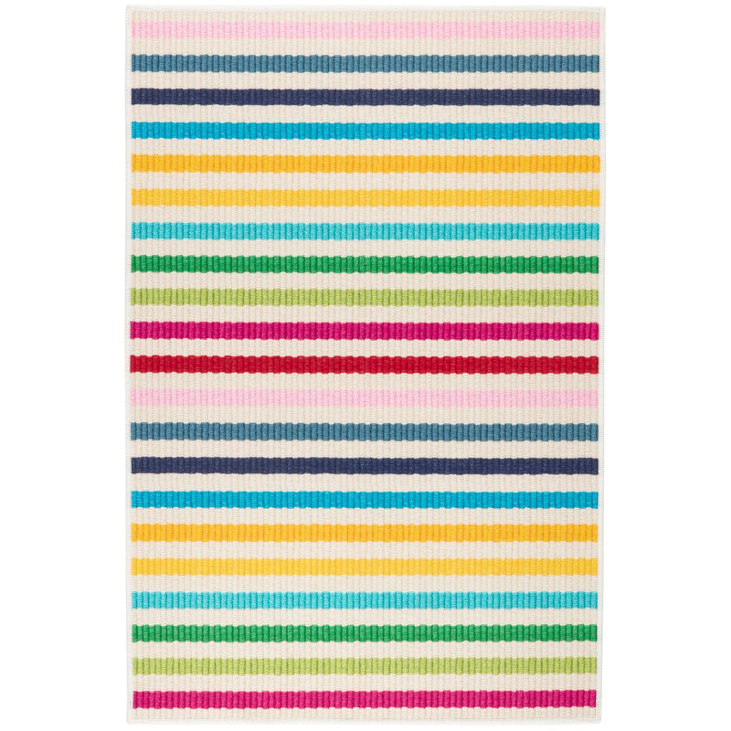 Rainbow Stripe Multi Machine Printed Washable Rug, Rectangle 3' x 5'