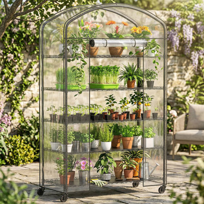5-tier Portable Greenhouse 21" X 49" X 80", Indoor/outdoor Plant House With Durable Pvc Cover And Rolling Wheels