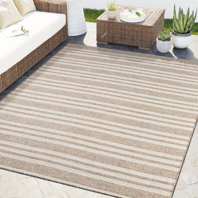 Tapis intérieur / extérieur beige à rayures horizontales Abani OCE120A