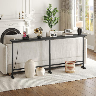 78.7" Console Table With Adjustable Height (27.6"-35.4") And Power Outlet, Skinny Behind Couch Table, Narrow Long Sofa Table For Living Room, Hallway, by Ebern Designs