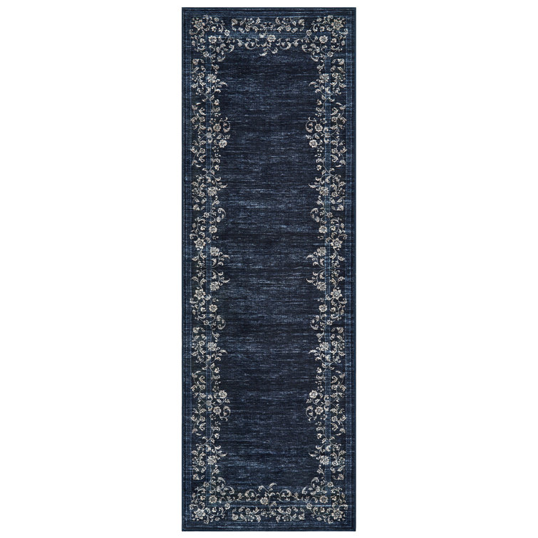 Machine Washable Non-Slip Rugs for Living Room Border Floral Vintage Distress Print Carpet Indoor Non-Shedding Rugs for Living Room Dining Room