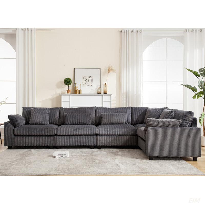 Oversized Modular Sectional Sofa Couches Set,Corduroy Upholstered Deep Seat Comfy Sofa For Living Room 5 Seat (Sectional)