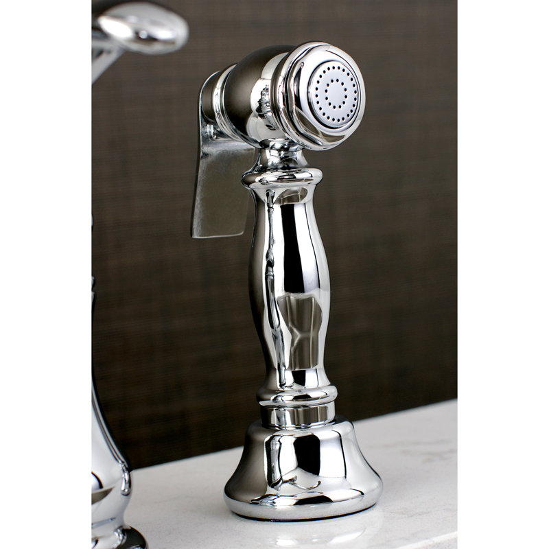 Kingston Brass Templeton Single-Handle 3-Hole Widespread Kitchen Faucet with Brass Sprayer, Polished Chrome
