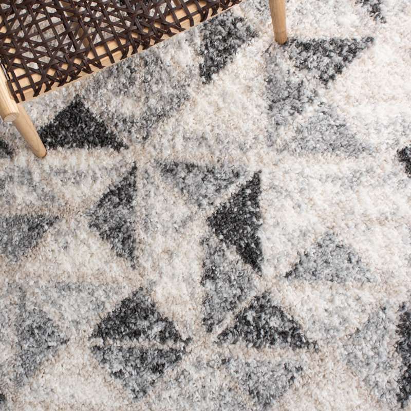 Gray and Ivory Square Synthetic Shag Area Rug 6'7" x 6'7"