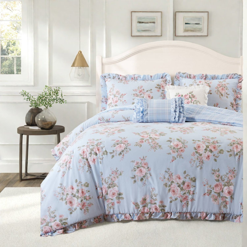 De literie à deux pièces, chambre de ferme en microfibre bleue simple TG