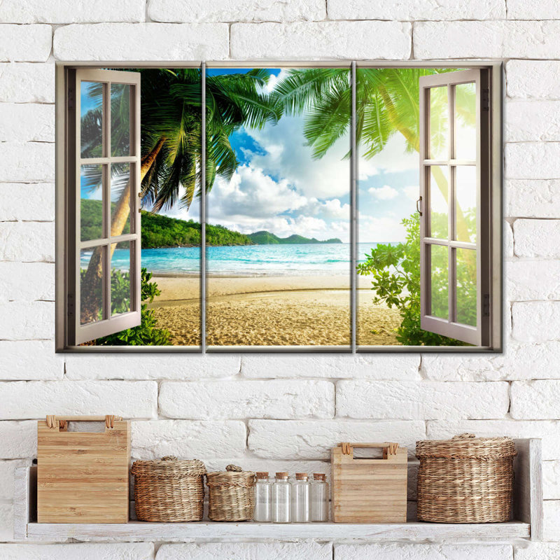 Window To Lush Beach Wall Art Multi Piece Canvas Print, H 48 po x l 74 po x P 1,25 po