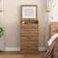 Coiffeuse moderne 3 en 1 avec 3 tiroirs, tabouret à roulettes, miroir rabattable et éclairage.