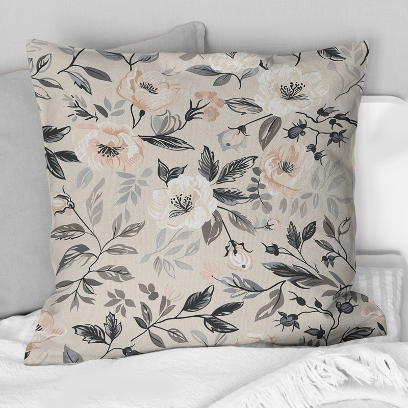 Motif de fleurs de paradis noir et blanc - coussin Boho, Carrée, H 18 po x l 18 po