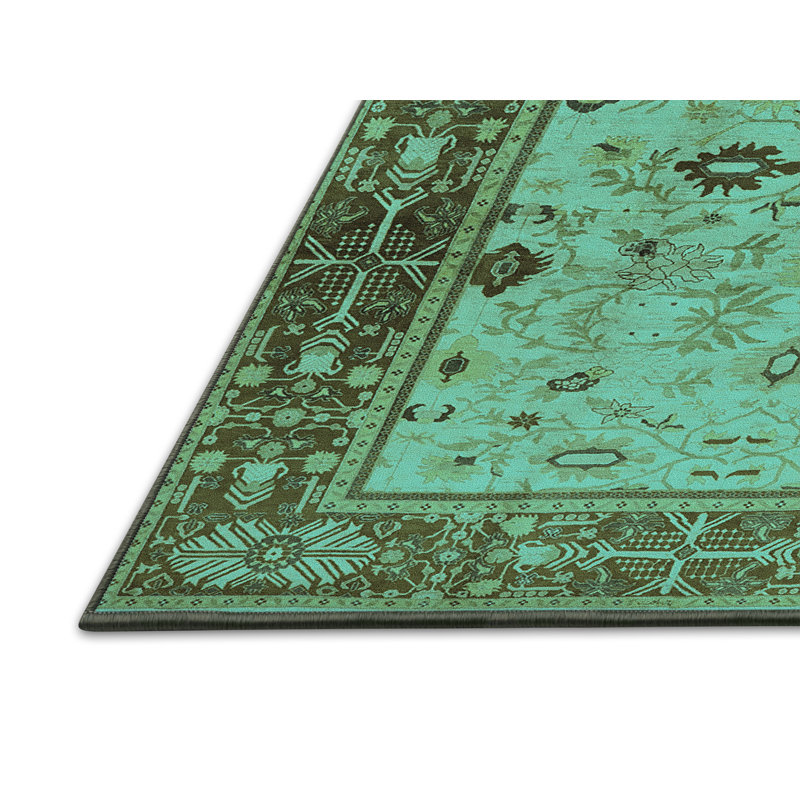 Tapis oriental en laine / polyester tissé à la machine en turquoise / brun, Rectangle 7 pi x 10 pi